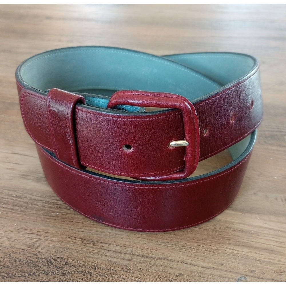 VTG Full Grain Cowhide Leather 1.75"W Belt Snap On Buckle Burgundy M/L 33-40 EUC